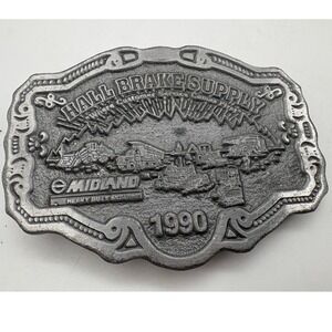 Midland Hall Brake Supply Belt Buckle 1991 Vintage Heavy Equipment Metal Silver